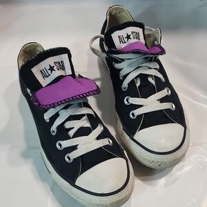Converse All Star Double Tongue Low Top Sneakers 530236F Black Purple Womens 8